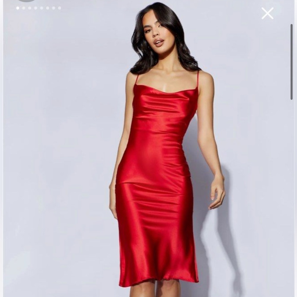 Tabitha Cowl Neck Midi Dress in red